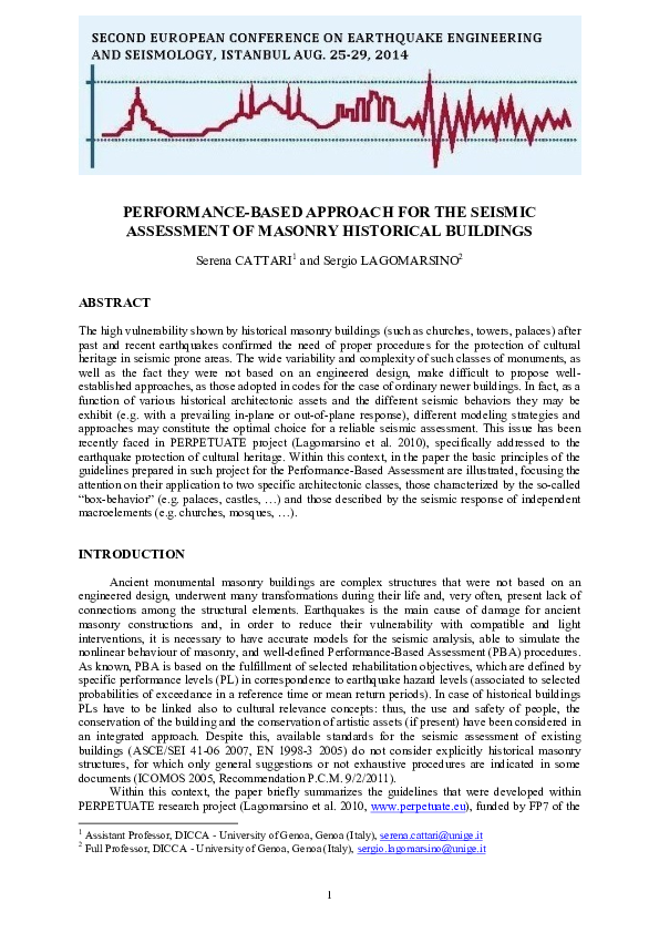 (PDF) Performance-Based Approach for the Seismic Assessment of Masonry ...