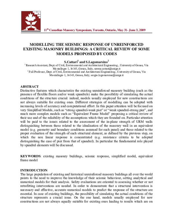 (PDF) Modelling the Seismic Response of Unreinforced Existing Masonry ...