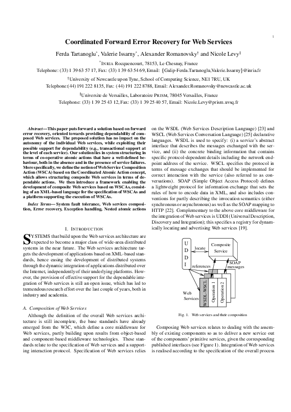 (PDF) Coordinated Forward Error Recovery for Web Services
