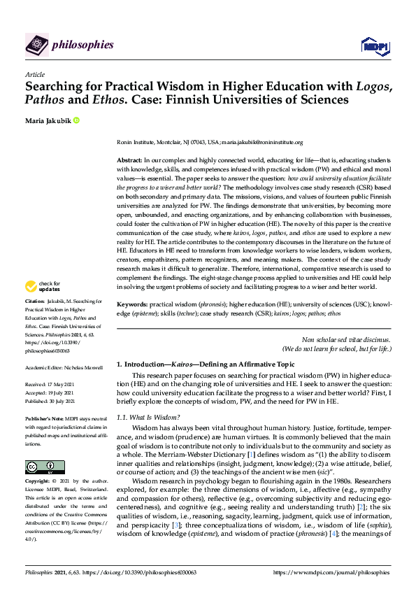 (PDF) Searching for Practical Wisdom in Higher Education with Logos ...
