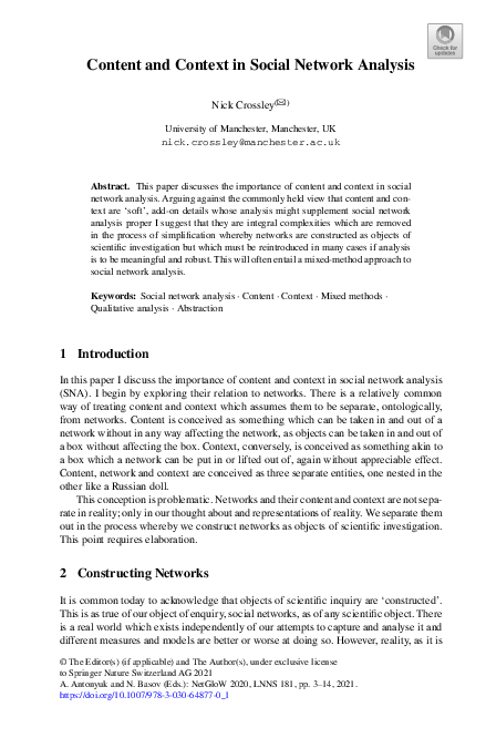 (PDF) Content and Context in Social Network Analysis