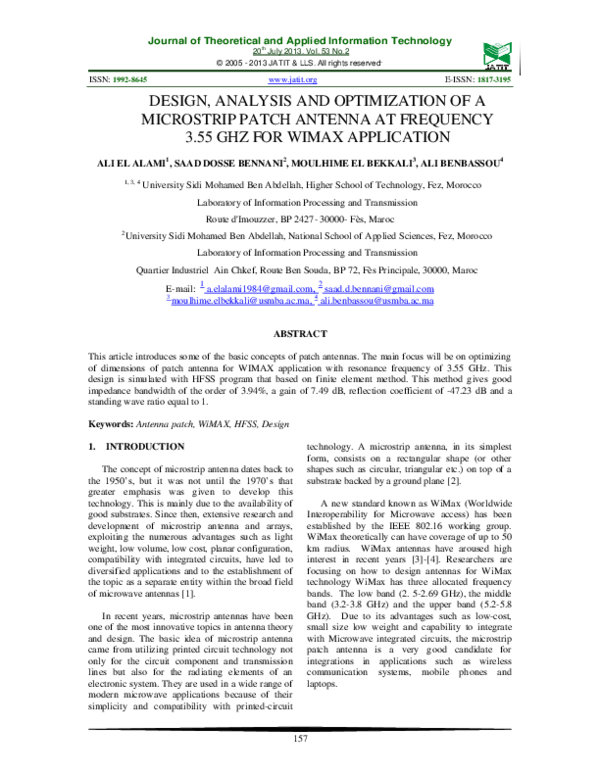 (PDF) Design, analysis and optimization of a microstrip patch antenna ...
