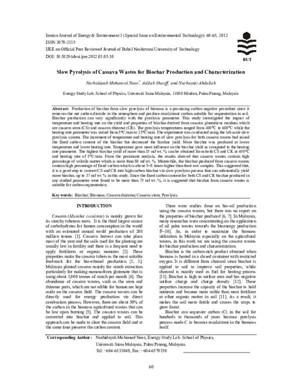 (PDF) Slow Pyrolysis of Cassava Wastes for Biochar Production and ...