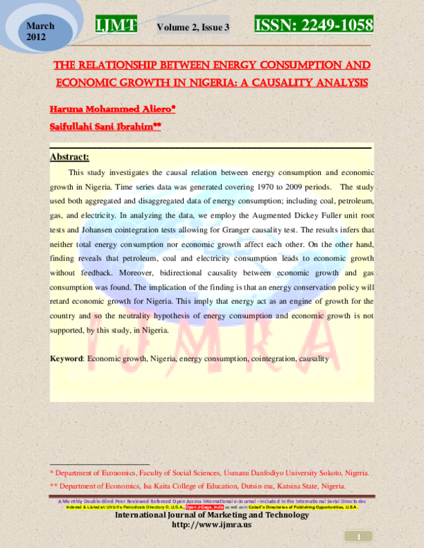 (PDF) The Relationship between Energy Consumption and Economic Growth ...