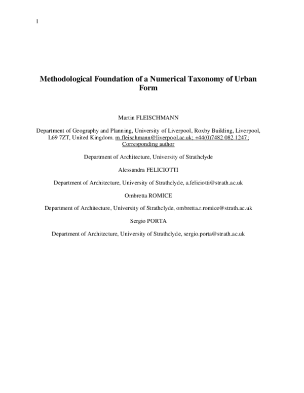 (PDF) Methodological Foundation of a Numerical Taxonomy of Urban Form