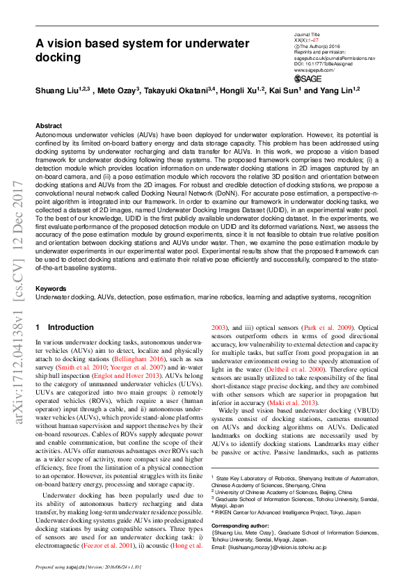 (PDF) A vision based system for underwater docking