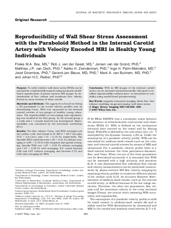 (PDF) Reproducibility of wall shear stress assessment with the ...