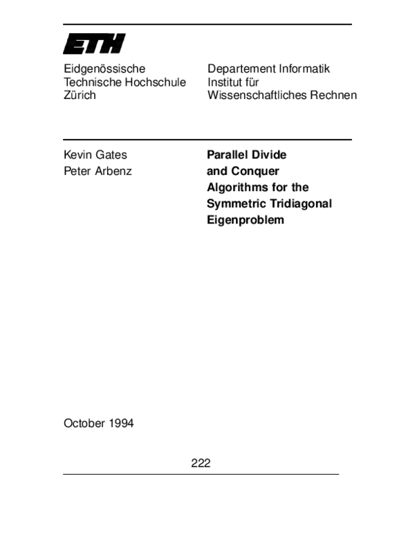 (PDF) Parallel Divide and Conquer Algorithms for the Symmetric ...