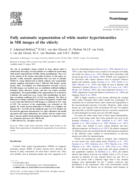 (PDF) Fully automatic segmentation of white matter hyperintensities in ...