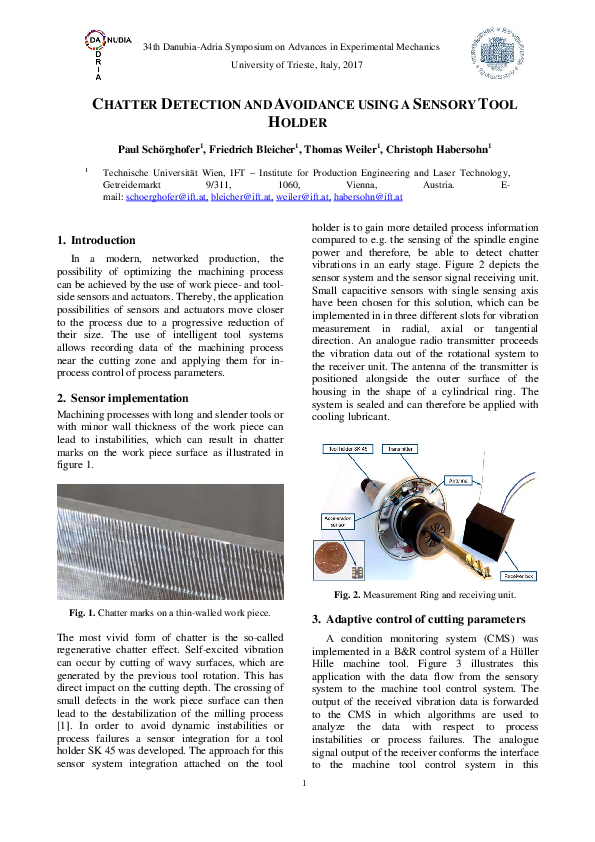 (PDF) Chatter Detection and Avoidance using a Sensory Tool Holder