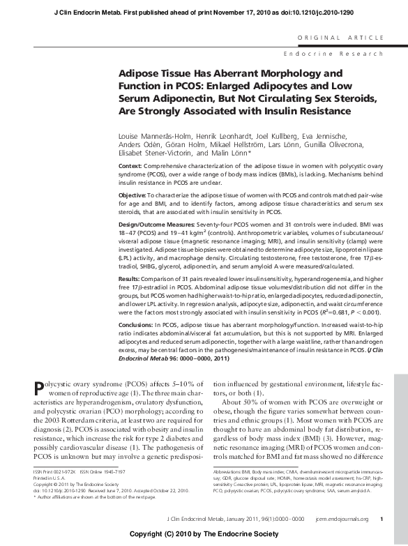 (PDF) Adipose tissue has aberrant morphology and function in PCOS ...
