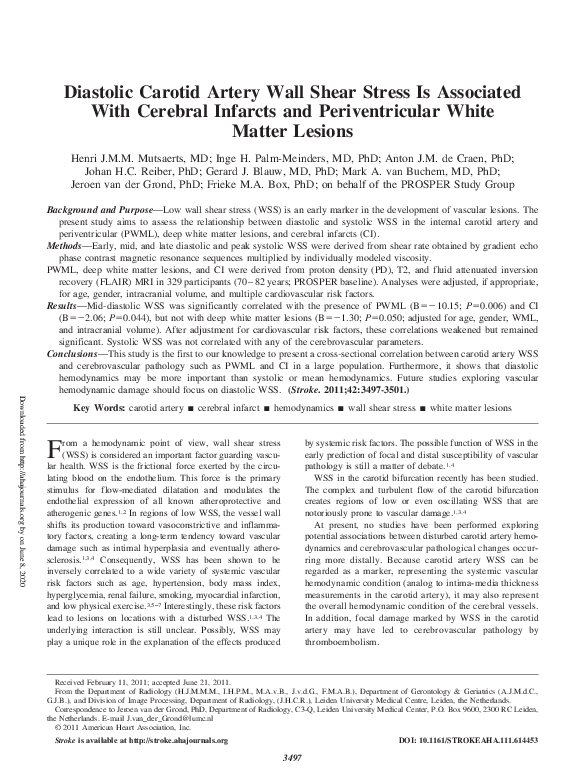(PDF) Diastolic Carotid Artery Wall Shear Stress Is Associated With ...