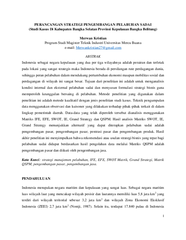 (PDF) Perancangan strategi pengembangan pelabuhan sadai provinsi ...