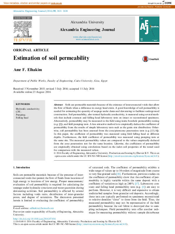 (PDF) Estimation of soil permeability
