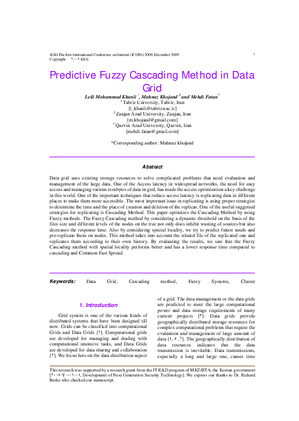 (PDF) Predictive Fuzzy Cascading Method in Data Grid