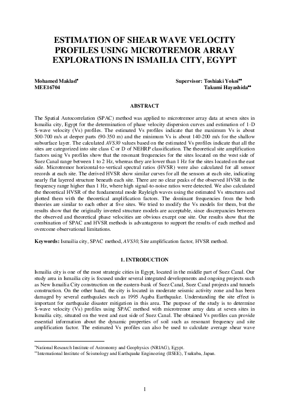 (PDF) 1 Estimation of Shear Wave Velocity Profiles Using Microtremor ...