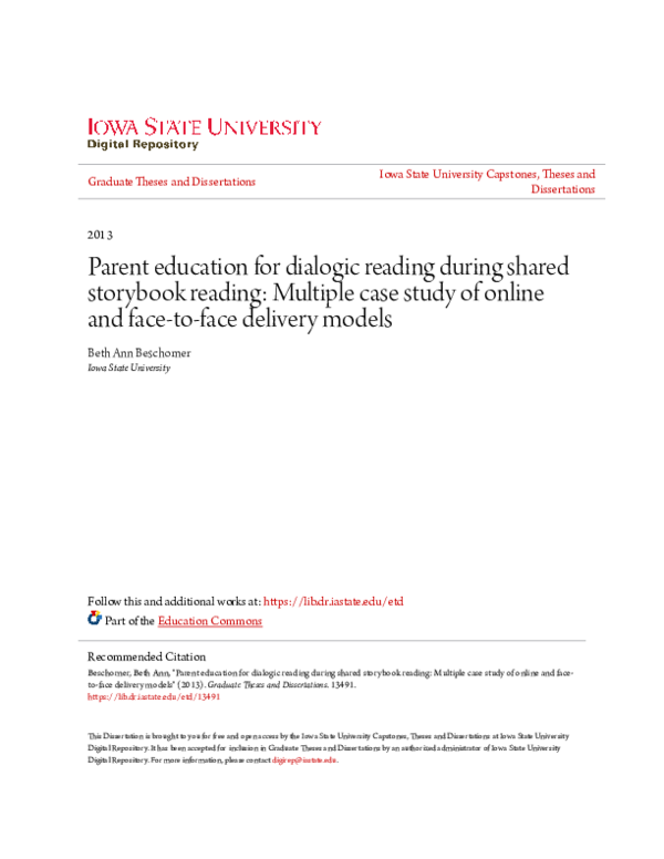 (PDF) Parent education for dialogic reading during shared storybook ...