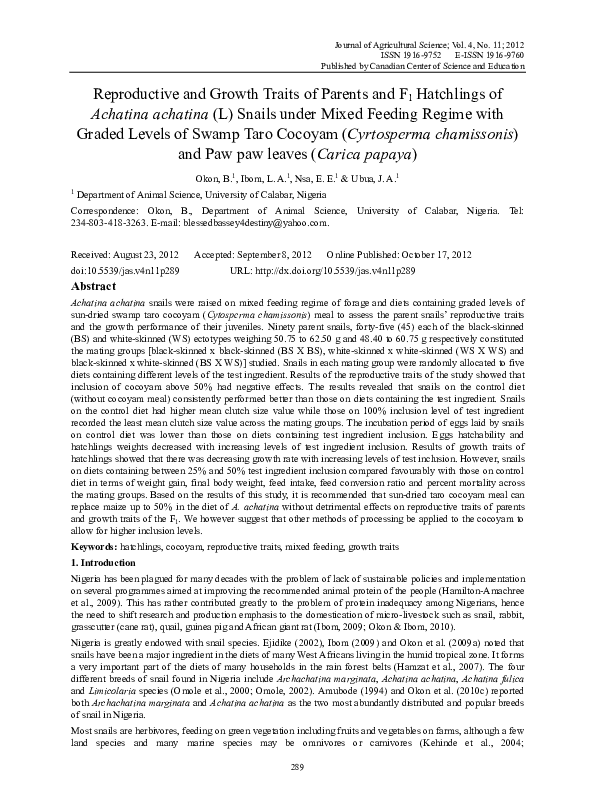 (PDF) Reproductive and Growth Traits of Parents and F1 Hatchlings of ...