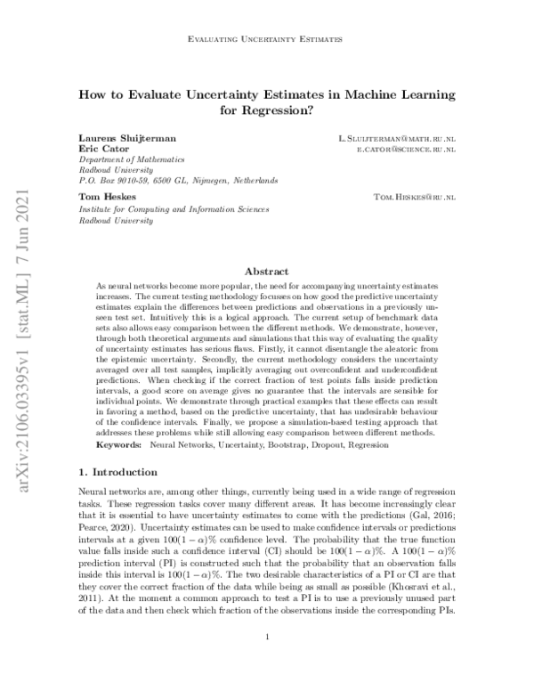 (PDF) How to Evaluate Uncertainty Estimates in Machine Learning for ...
