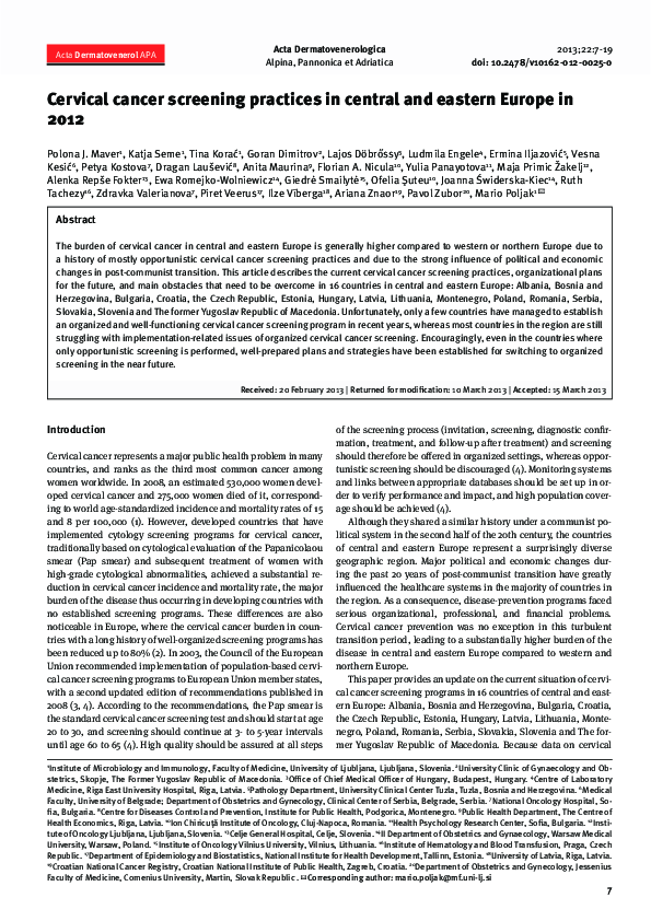 (PDF) Cervical cancer screening practices in central and eastern Europe ...