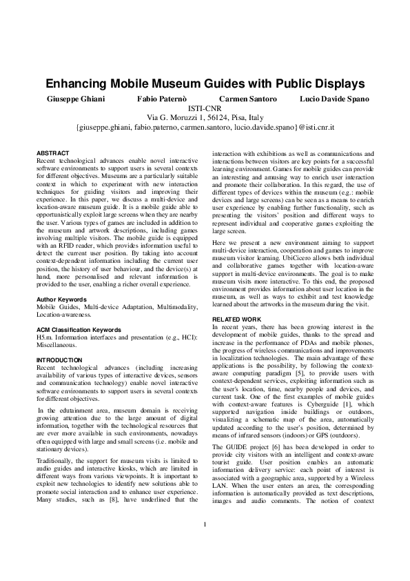 (PDF) Enhancing Mobile Museum Guides with Public Displays