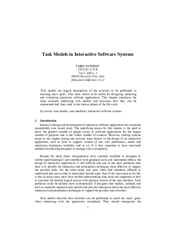 (PDF) Task models in interactive software systems