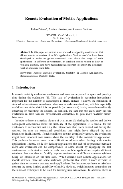 (PDF) Remote Evaluation of Mobile Applications
