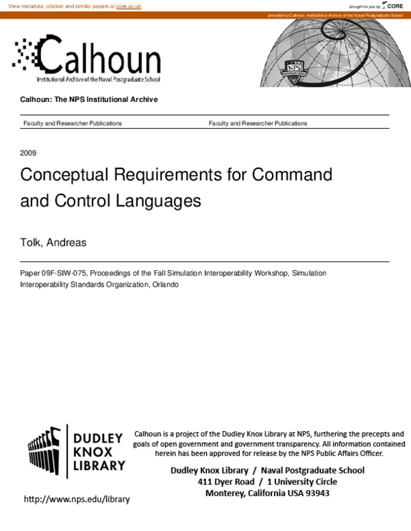 (PDF) Conceptual Requirements for Command and Control Languages