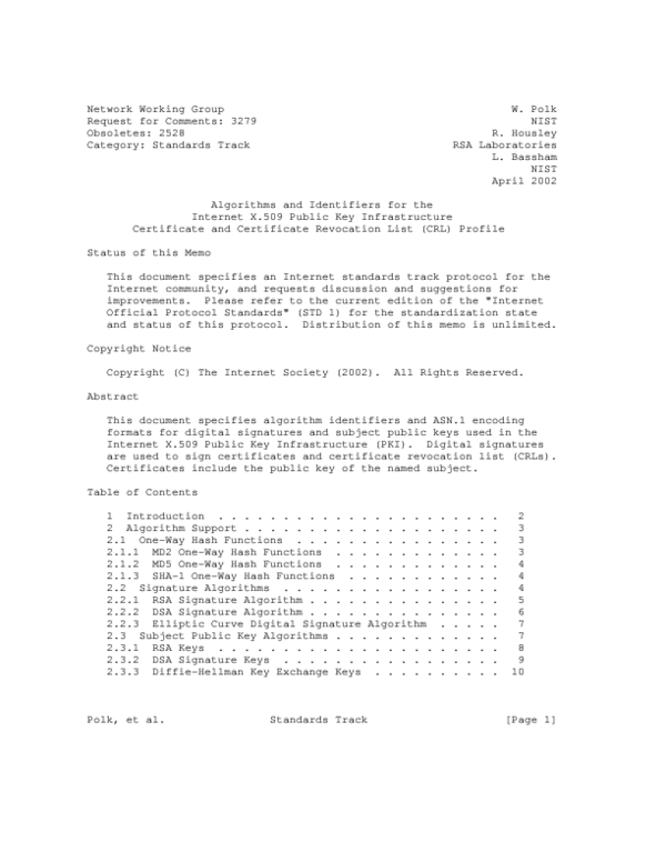 (PDF) Algorithms and Identifiers for the X.509 Public Key Infrastructure Certificate