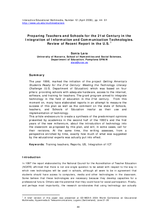 (PDF) Preparing Teachers and Schools for the 21st Century in the ...