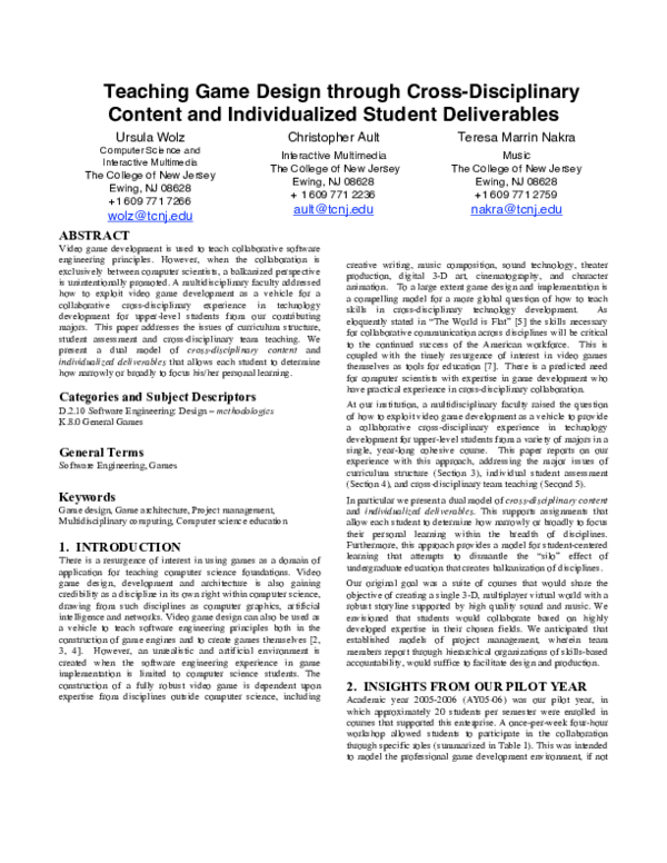 (PDF) Teaching game design through cross-disciplinary content and ...