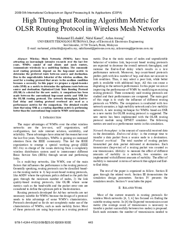 (PDF) High throughput routing algorithm metric for OLSR routing ...