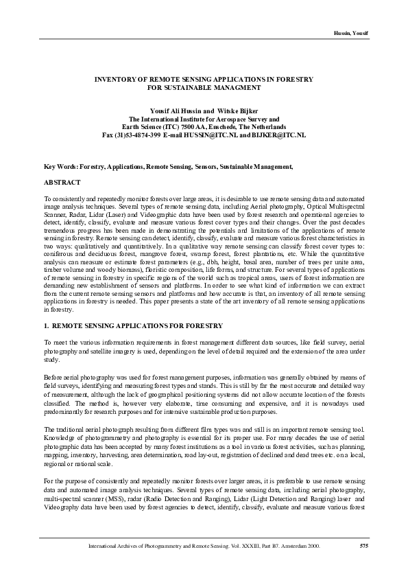 (PDF) Inventory of remote sensing applications in forestry for ...