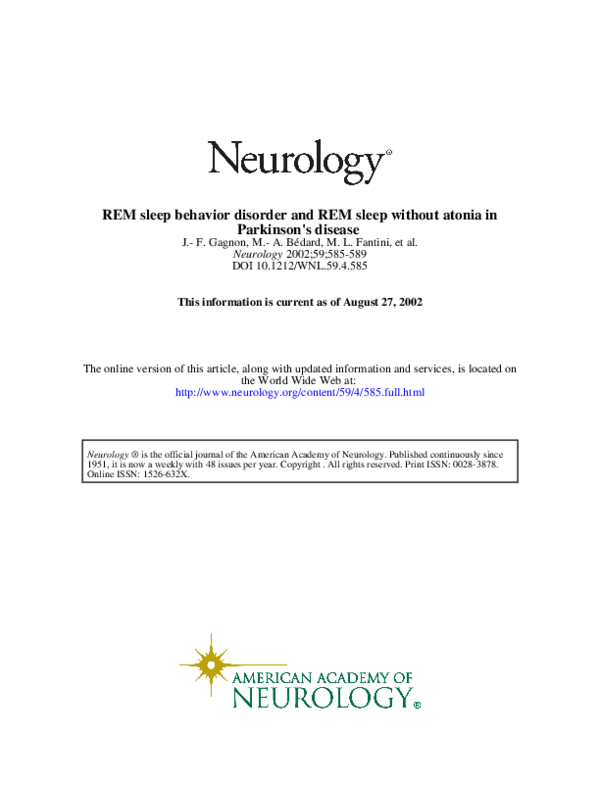 (PDF) REM sleep behavior disorder and REM sleep without atonia in Parkinson's disease Jaume