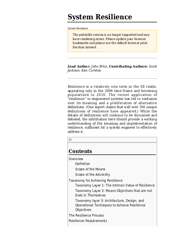 (PDF) System Resilience-SEBoK