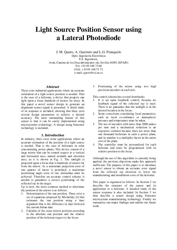 (PDF) Light Source Position Sensor using a Lateral Photodiode