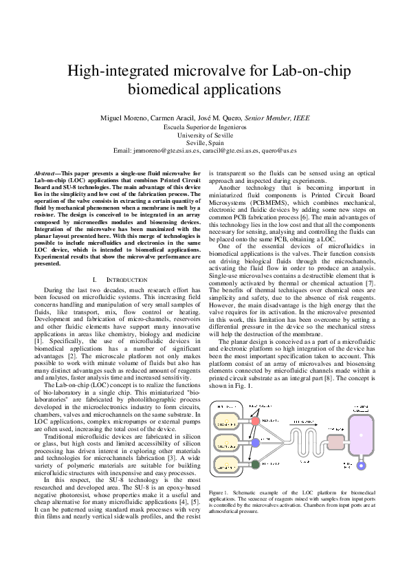 (PDF) High-integrated micro valve for Lab-on-chip biomedical applications