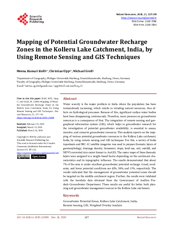 (PDF) Mapping of Potential Groundwater Recharge Zones in the Kolleru ...