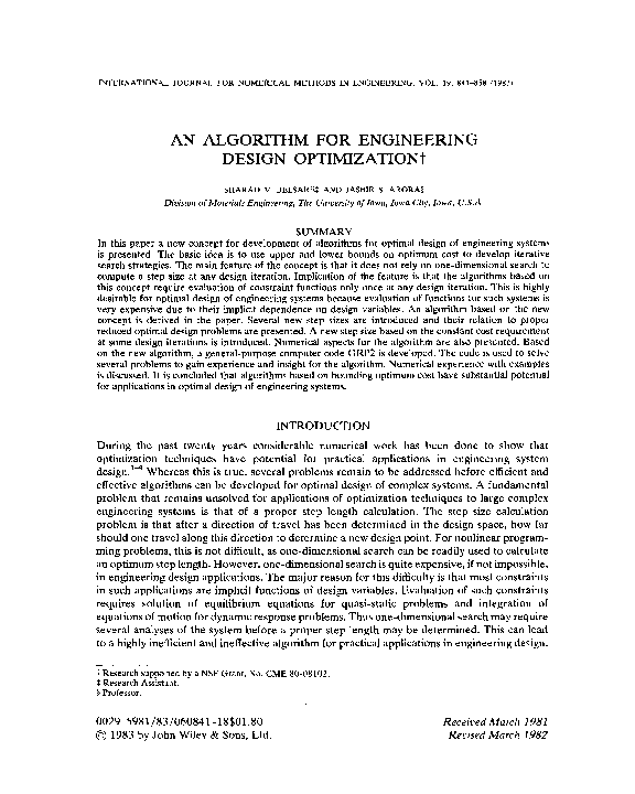 (PDF) An algorithm for engineering design optimization