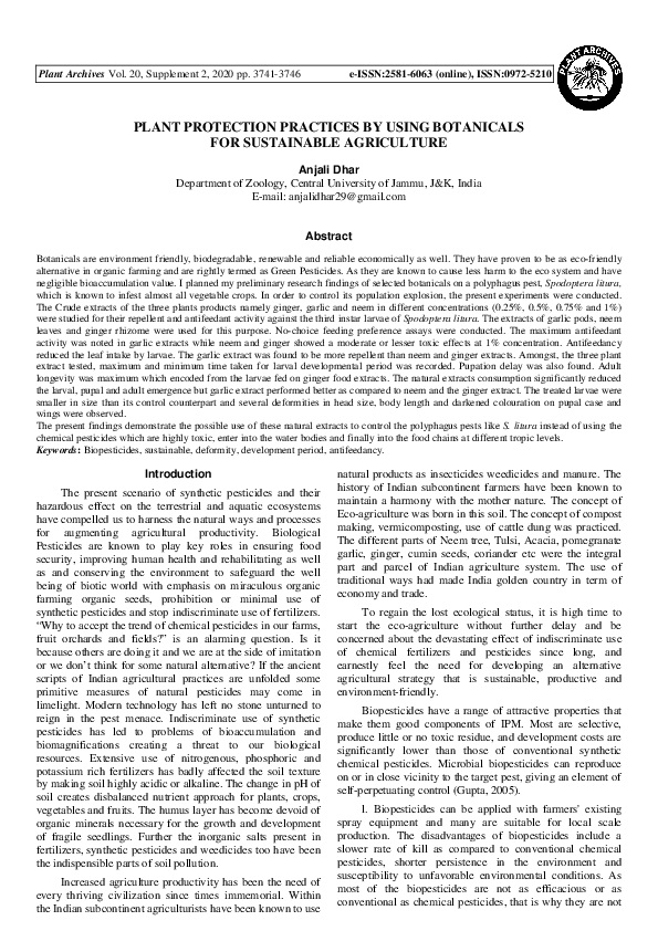 (PDF) Plant Protection Practices by Using Botanicals for Sustainable