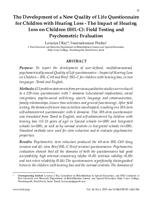 (PDF) The Development of a New Quality of Life Questionnaire for ...