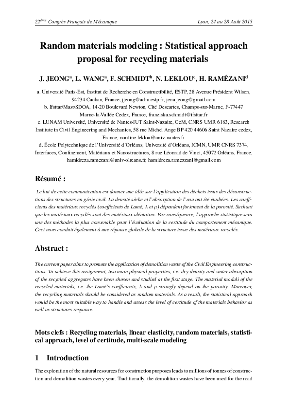 (PDF) Random materials modeling : Statistical approach proposal for ...