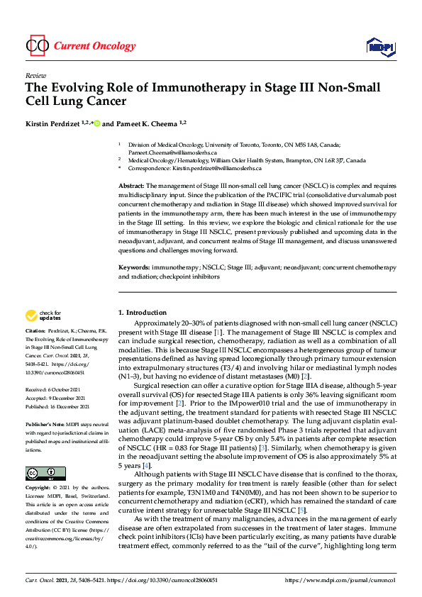 (PDF) The Evolving Role of Immunotherapy in Stage III Non-Small Cell ...