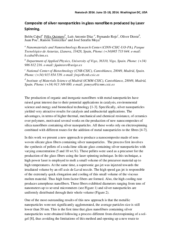 (PDF) Composite of silver nanoparticles in glass nanofibers produced by ...