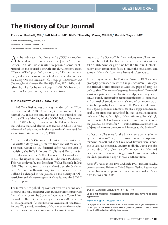 (PDF) The History of Our Journal