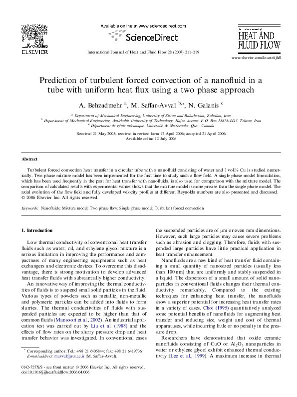 (PDF) Prediction of turbulent forced convection of a nanofluid in a ...