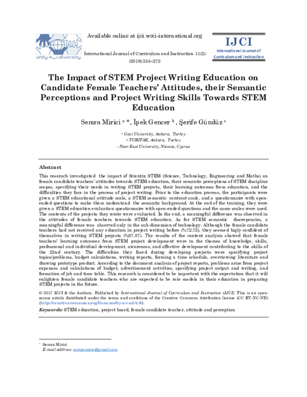 (PDF) The Impact of STEM Project Writing Education on Candidate Female ...