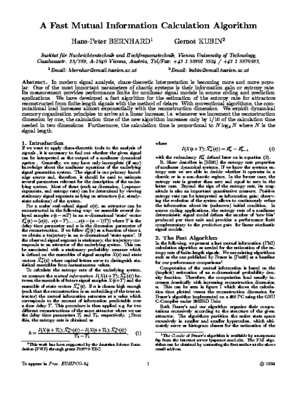 (PDF) A Fast Mutual Information Calculation Algorithm