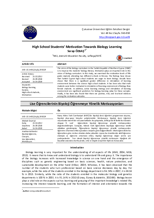 (PDF) High School Students’ Motivation Towards Biology Learning
