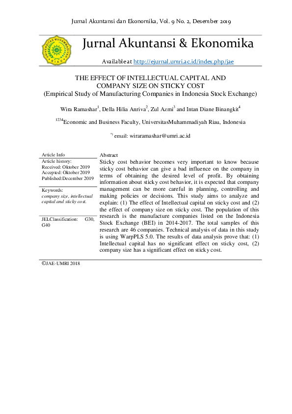 (PDF) THE EFFECT OF INTELLECTUAL CAPITAL AND COMPANY SIZE ON STICKY ...